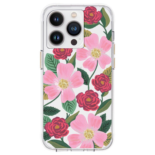 Rifle Paper Clear - Case decorated in gold for iPhone 14 Pro (Rose Galden)