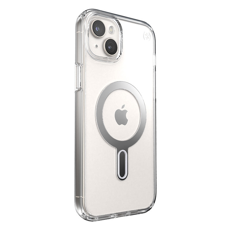 Speck Presidio Perfect-Clear ClickLock & Magsafe - Case for iPhone 15 Plus / iPhone 14 Plus (Clear / Chrome Finish / Serene Silver)