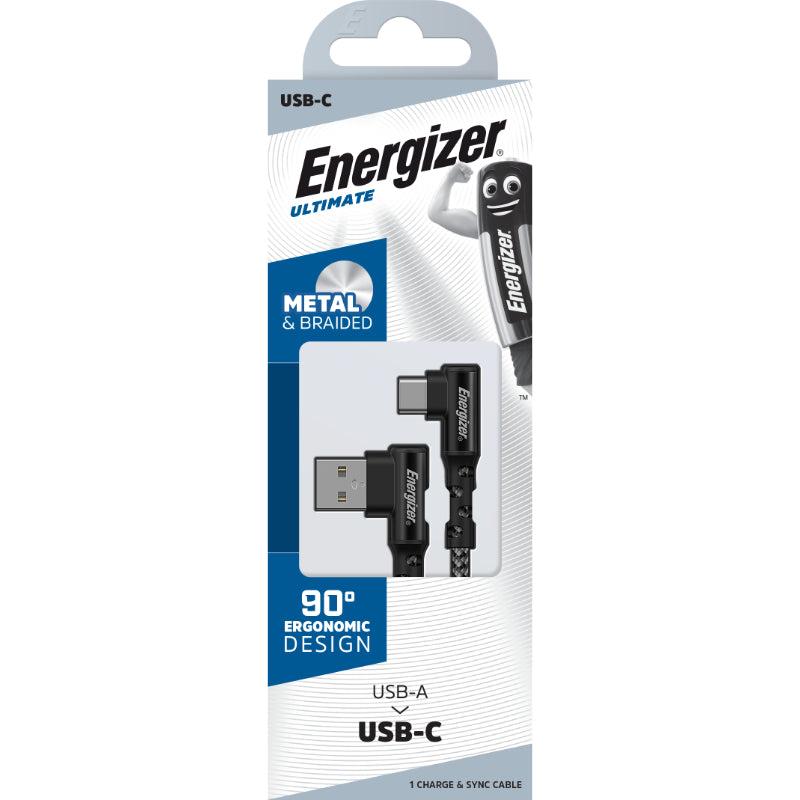 Energizer Ultimate – USB-A-zu-USB-C-Gaming-Kabel 90° 2 m (Schwarz)