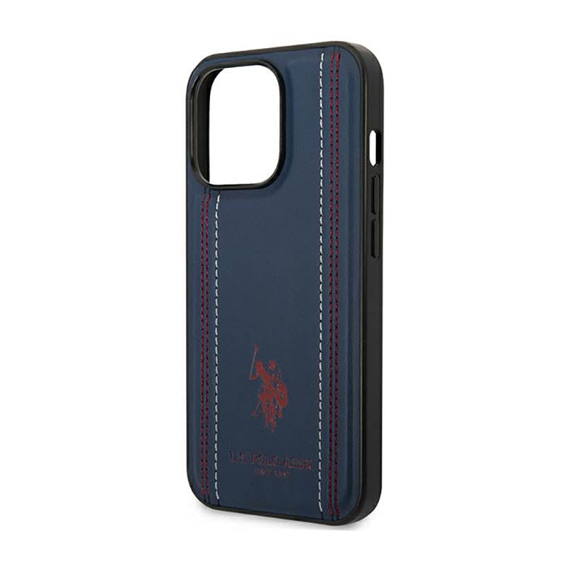 US Polo Assn Leather Stitch - Case voor iPhone 14 Pro (Marineblauw)