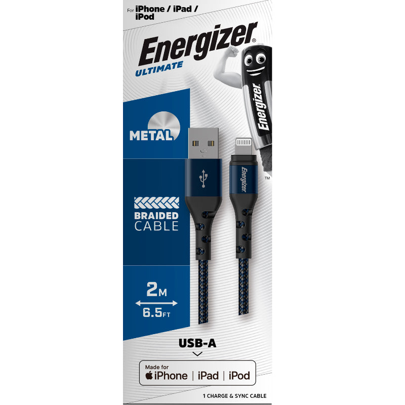 Energizer Ultimate – USB-A-auf-Lightning-Verbindungskabel MFi-zertifiziert, 2 m (blau)