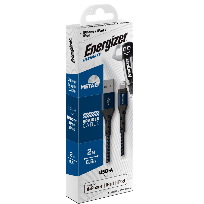 Energizer Ultimate – USB-A-auf-Lightning-Verbindungskabel MFi-zertifiziert, 2 m (blau)