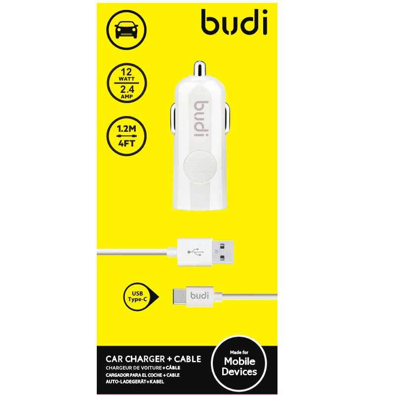 Budi – 1 USB-Autoladegerät mit LED-Anzeige + USB-Typ-C-Kabel