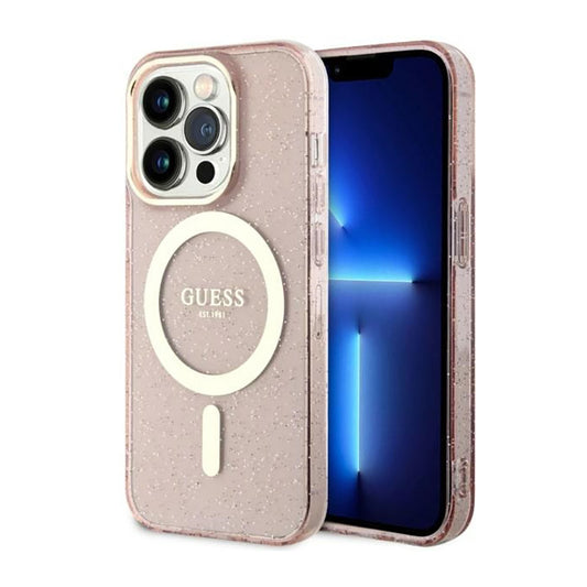 Guess Glitter Gold MagSafe - hoesje voor iPhone 14 Pro Max (roze)