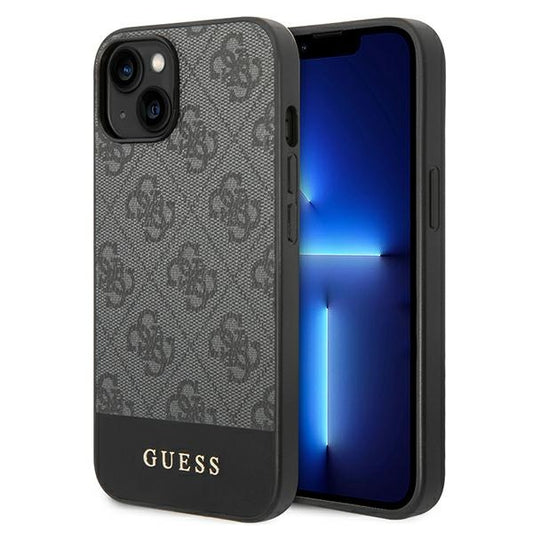 Guess 4G Bottom Stripe Metal Logo Collection – Hülle für iPhone 14 Plus (Grau)