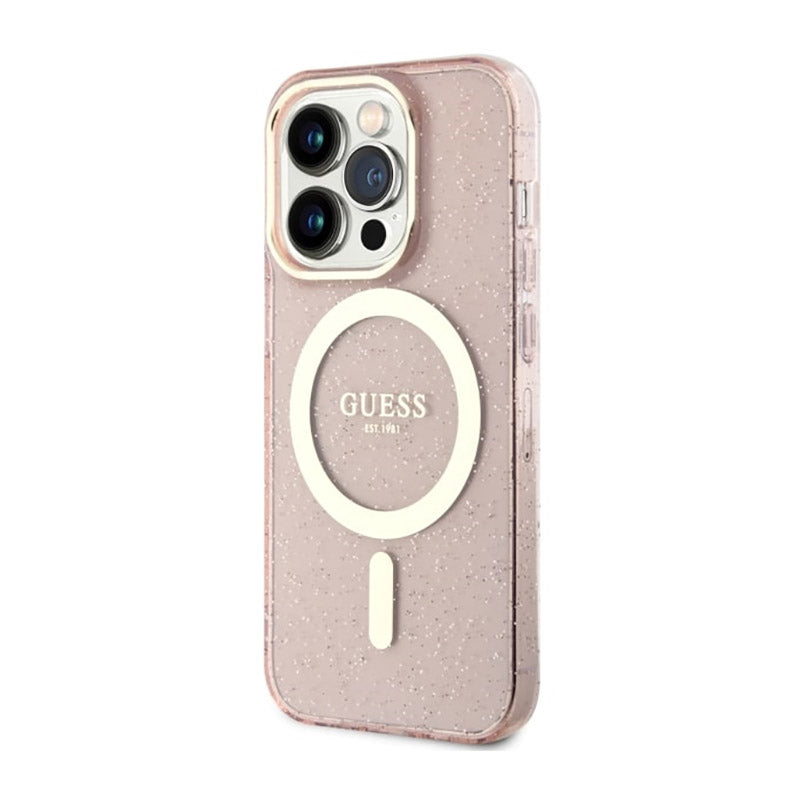 Guess Glitter Gold MagSafe - hoesje voor iPhone 14 Pro Max (roze)