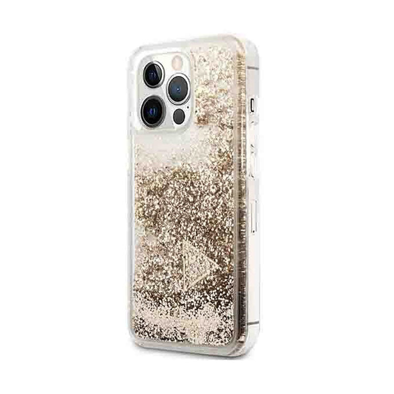 Guess Liquid Glitter Charms - hoesje voor iPhone 14 Pro (goud)