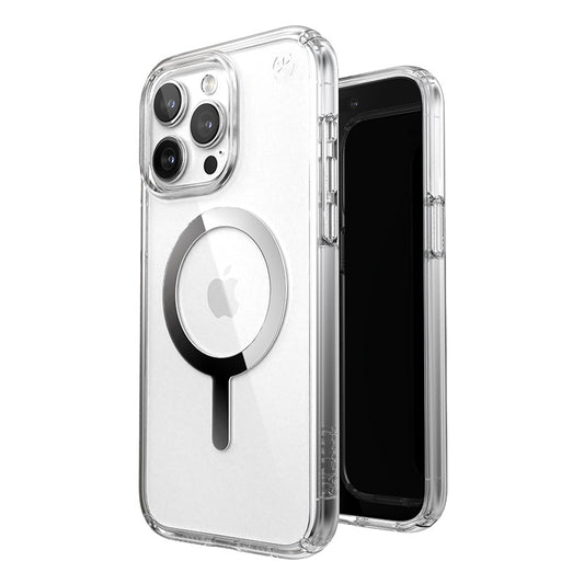 Speck Presidio Perfect-Clear MagSafe - Case for iPhone 15 Pro Max (Clear / Chrome Finish / Serene Silver)