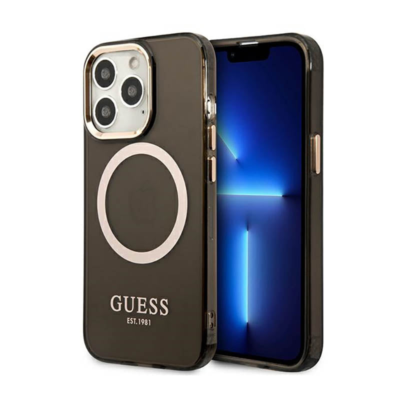 Guess Gold Outline Translucent MagSafe - Hülle für iPhone 13 Pro Max (Schwarz)