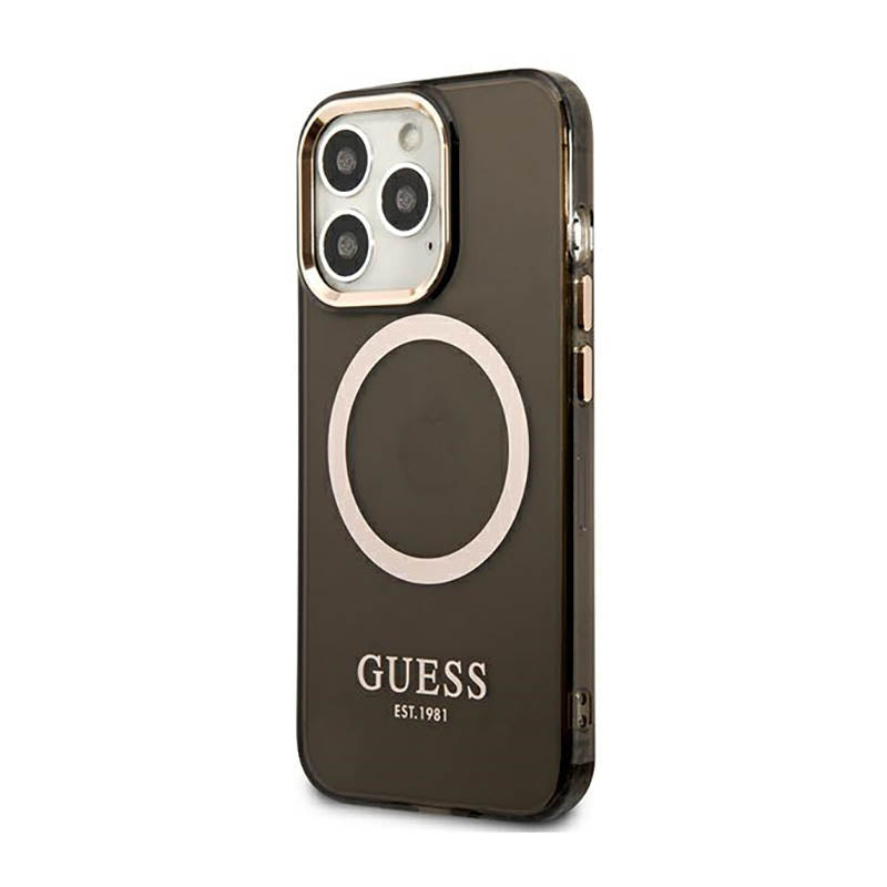 Guess Gold Outline Translucent MagSafe - Hülle für iPhone 13 Pro Max (Schwarz)