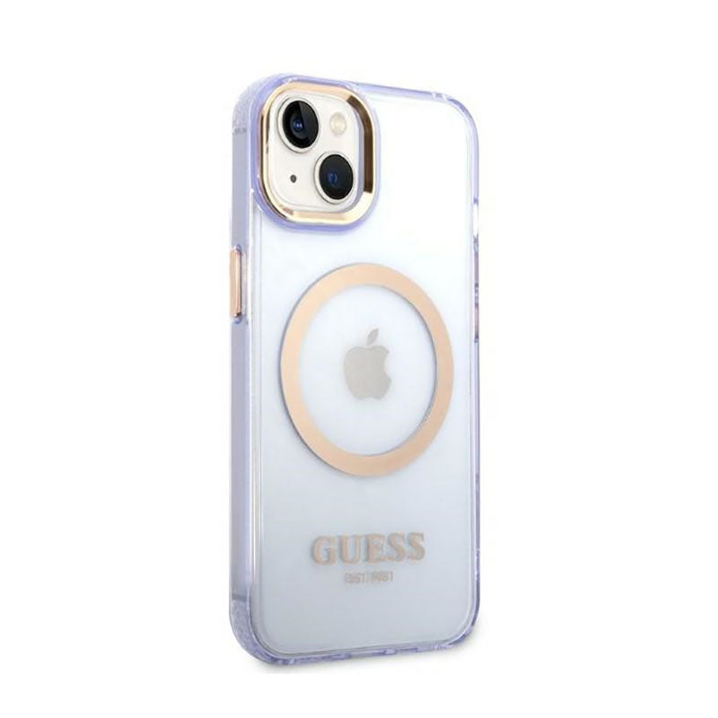 Guess Gold Outline Translucent MagSafe - Hülle für iPhone 14 (Lila)