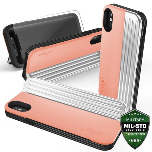 Zizo Retro Series - Portemonnee achterkant met magnetische sluiting en ingebouwde standaard voor iPhone Xs / X (perzik/zilver)