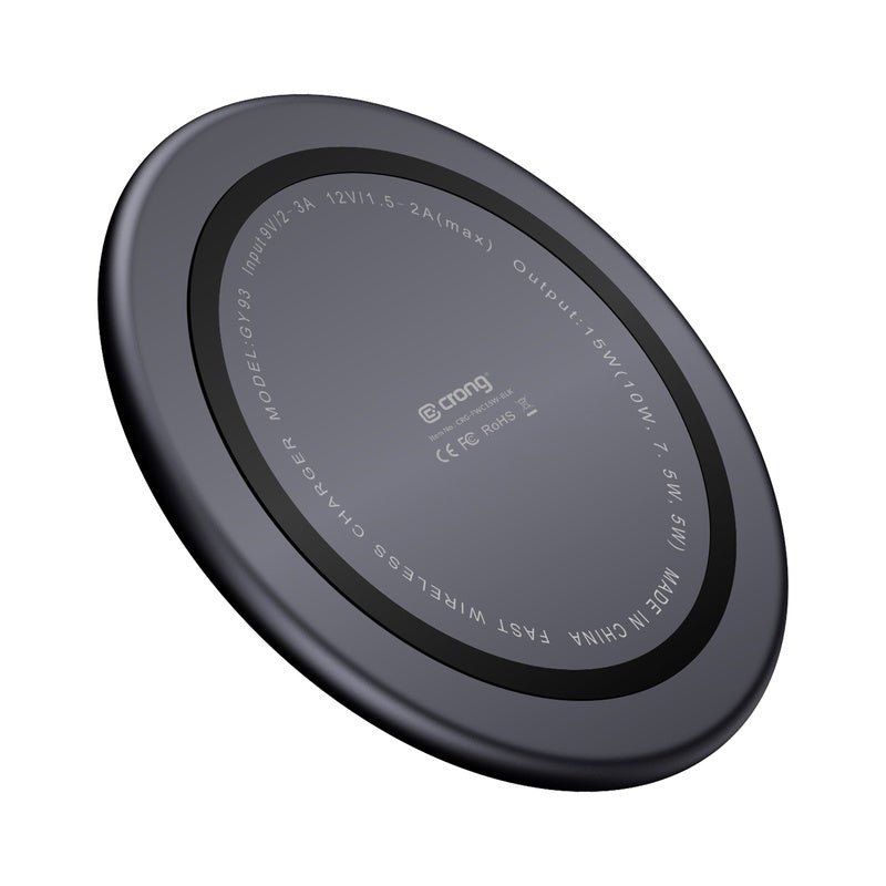 Crong Qi Fast Wireless Charger with Aluminium & Armorplate housing 15W (black)